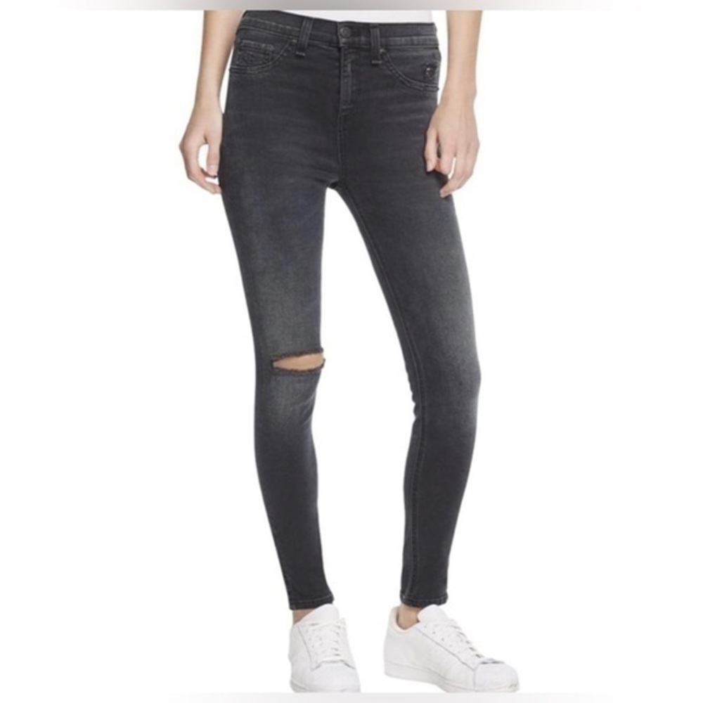 Rag & bone skinny jeans steele distressed high rise faded black Size 24.
